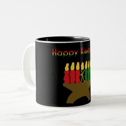 Happy Kwanzaa Kinara Zweifarbige Tasse (Vorderseite Links)