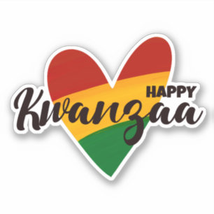 Happy Kwanzaa Rot Gelb Grün Strip Herz Aufkleber