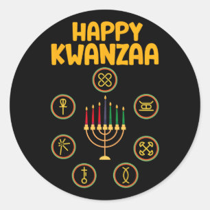 Happy Kwanzaa Sieben Prinzipien von Kwanzaa Kinara Runder Aufkleber