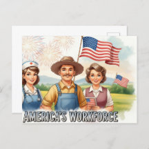 Happy Labor Day with Flag Postcard