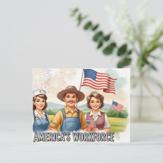 Happy Labor Day  with Flag Postcard Postkarte (Stehend Vorderseite)