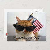 Happy Labour Day Cool Cat mit Flag Postcard Postkarte (Vorne/Hinten)
