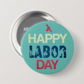 Happy Labour Day in Red White Blue Button (Vorne & Hinten)