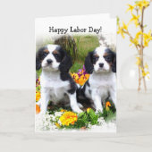Happy Labour Day King Charles Spaniel Welpen-Karte Karte (Gelbe Blume)