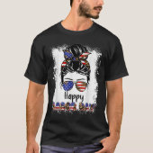 Happy Labour Day Messy Bun Women Usa Flag T-Shirt (Vorderseite)