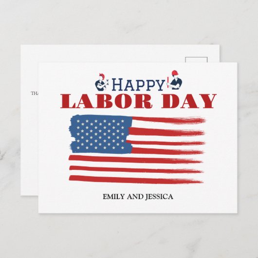 Happy Labour Day patriotische Flagge der USA Postkarte (Vorne/Hinten)