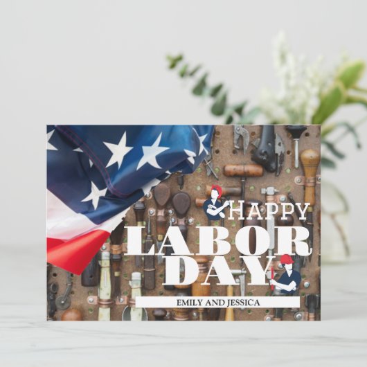 Happy Labour Day patriotische USA Fahnenkarte Dankeskarte (Stehend Vorderseite)