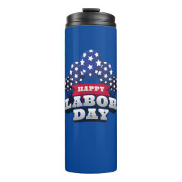 Happy Labour Day Red White Blue Stars Thermosbecher