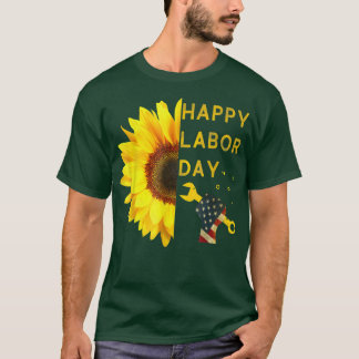 Happy Labour Day Sunflower American Flag T - Shirt