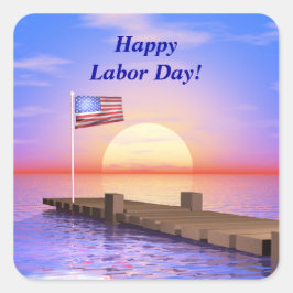 Happy Labour Day US Flag and Dock Quadratischer Aufkleber