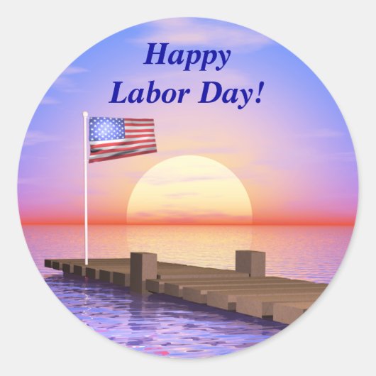 Happy Labour Day US Flag and Dock Runder Aufkleber (Vorderseite)