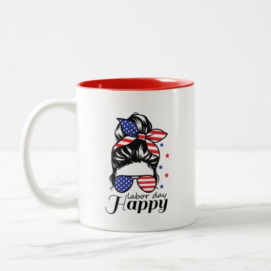 Happy Labour Day US-Flagge Zweifarbige Tasse (Links)