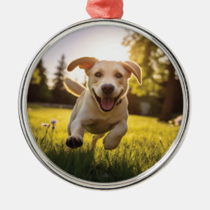 Happy Labrador Puppy Running Ornament Aus Metall