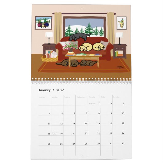 Happy Labrador Retriever Cartoon Calendar Kalender (Jan 2026)