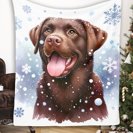 Happy Labrador Retriever Hund Winter Schneeflocken Fleecedecke