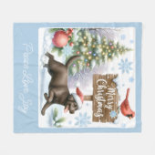 Happy Labrador Retriever Puppy Dog Frohe Weihnacht Fleecedecke (Vorderseite (Horizontal))