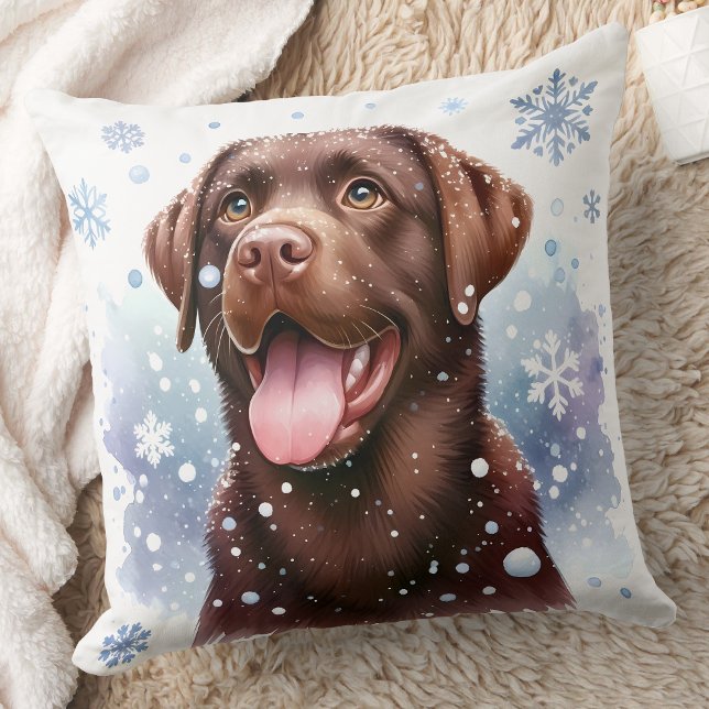 Happy Labrador Retriever Snow Puppy Dog Kissen (Von Creator hochgeladen)