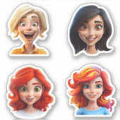 Happy Lächeln Cartoon Charakter weibliche Gesichte Aufkleber (Vorderseite)