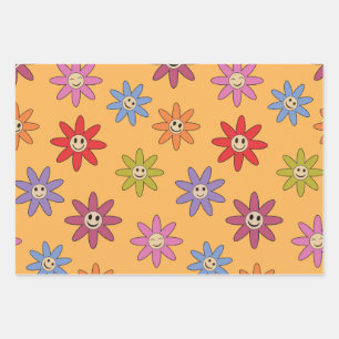 Happy Lächeln farbenfrohe Blume auf Orange Geschenkpapier Set
