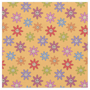 Happy Lächeln farbenfrohe Retro-Blume auf Gelb Stoff