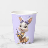 Happy Lächeln Oster Bunny Eggs Lavender Bow Pappbecher (Rückseite)