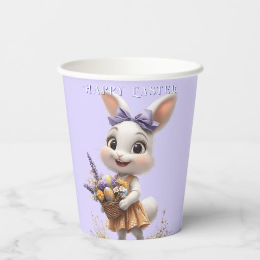 Happy Lächeln Oster Bunny Eggs Lavender Bow Pappbecher (Rückseite)