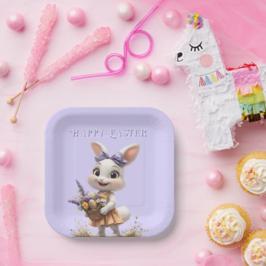 Happy Lächeln Oster Bunny Eggs Lavender Bow Pappteller (Party)