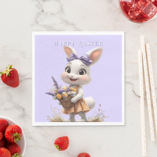 Happy Lächeln Oster Bunny Eggs Lavender Bow Serviette (Beispiel)