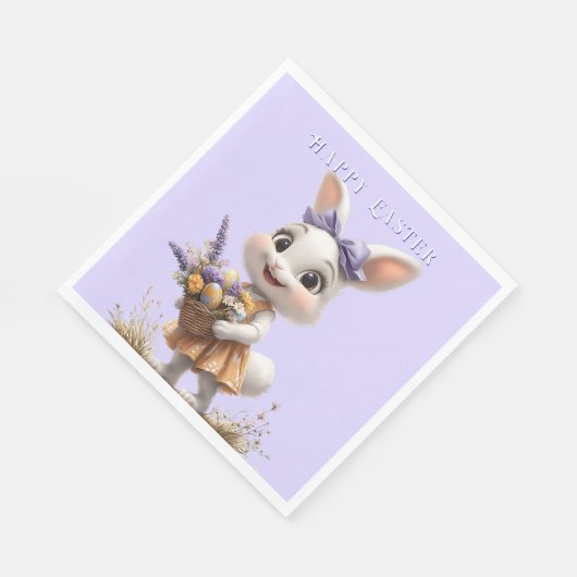 Happy Lächeln Oster Bunny Eggs Lavender Bow Serviette (Ecke)