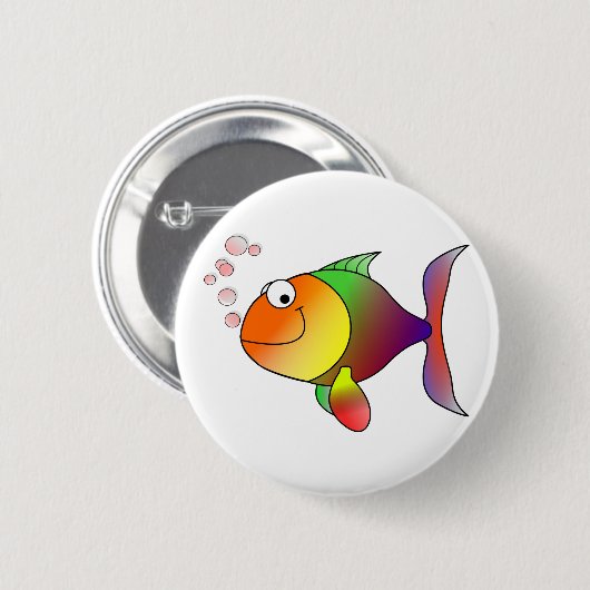 Happy Lächeln Regenbogen Fisch und Blasen Button (Vorne & Hinten)