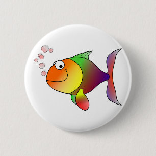 Happy Lächeln Regenbogen Fisch und Blasen Button