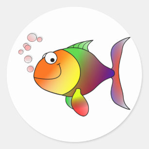 Happy Lächeln Regenbogen Fisch und Blasen Runder Aufkleber