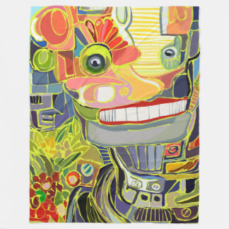 Happy Lächeln Roboter mit Blume Fleecedecke