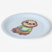 Happy Lächeln Sitzen entspannt Pappteller (Schrägansicht)