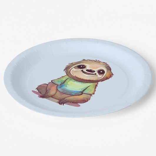 Happy Lächeln Sitzen entspannt Pappteller (Schrägansicht)