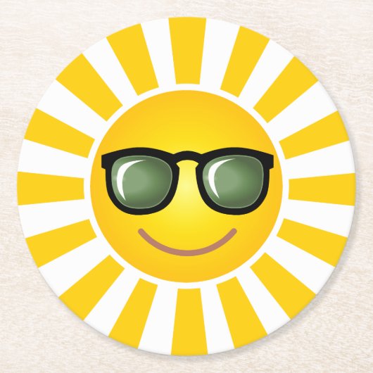 Happy Lächeln Sun Runder Pappuntersetzer (Vorderseite)
