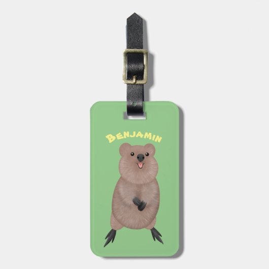 Happy lächelnd niedliche Quokka Cartoon Design Gepäckanhänger (Vorderseite vertikal)