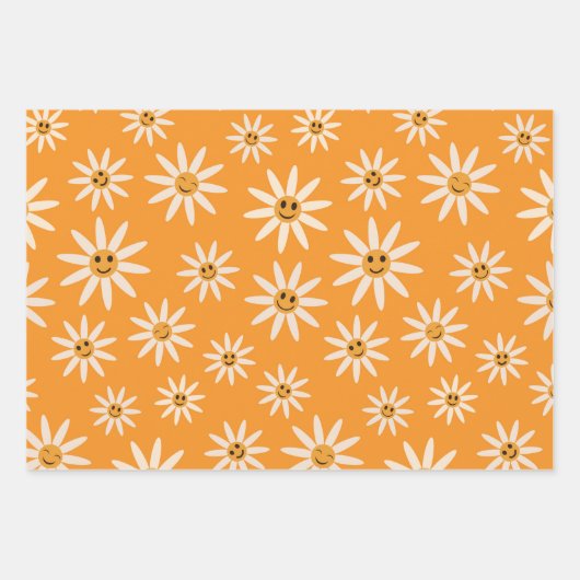 Happy lächelnd Retro-Weiße Blume Muster Geschenkpapier Set (Vorderseite 3)