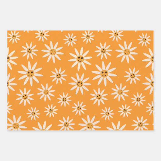 Happy lächelnd Retro-Weiße Blume Muster Geschenkpapier Set (Vorderseite 2)