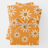 Happy lächelnd Retro-Weiße Blume Muster Geschenkpapier Set (Beispiel)