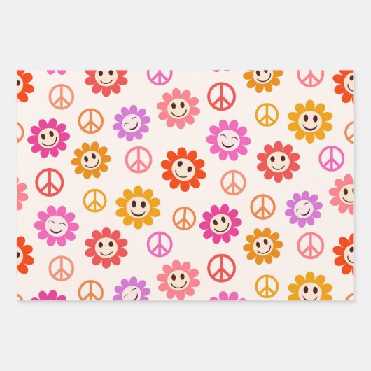 Happy Lächelnde Blume mit Friedenszeichen Geschenkpapier Set (Vorderseite 3)