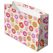 Happy Lächelnde Blume mit Friedenszeichen Große Geschenktüte (Rückseite Schrägansicht)