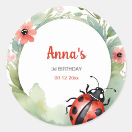 Happy Ladybug Einladung zum Geburtstag Runder Aufkleber