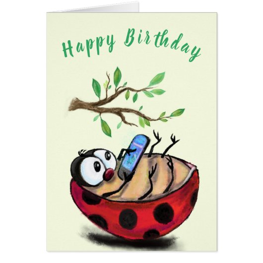 Happy Ladybug Funny Birthday Card (Vorne)