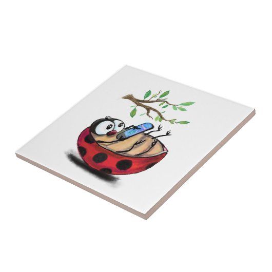 Happy Ladybug Funny Keramik Tile Fliese (Seite)
