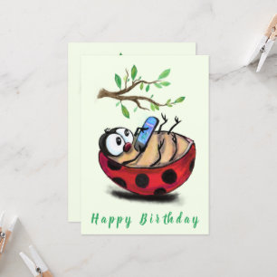 Happy Ladybug mit Phone Funny Birthday Card
