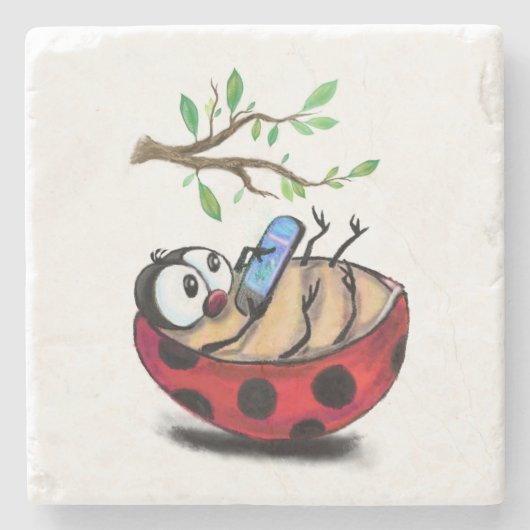 Happy Ladybug Stone Untersetzer (Vorderseite)