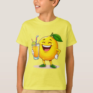 Happy Lemon Cartoon Charakter Holding Juice T-Shirt