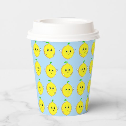 Happy Lemons on Light Blue Pappbecher (Rückseite)