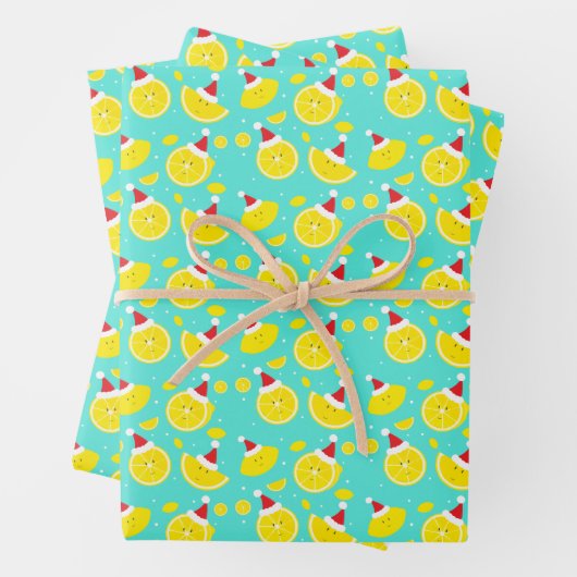 Happy Lemons Weihnachtsmannmützen Muster Weihnacht Geschenkpapier Set (Beispiel)